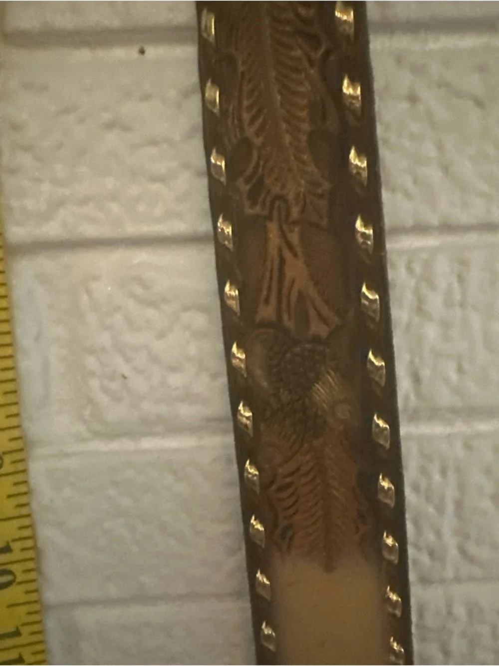 Vintage Tooled Leather Belt BROWN Embossed Name BELT DONNIE 32